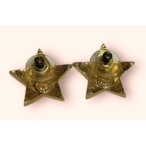 Vintage St. John Clear Rhinestone Crystal Gold Tone Star Pierced Earrings - Picture 6 of 8